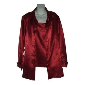 Christie & Jill Blouse Plus Size Red Floral Button Down Shirt Flower Cami 2X